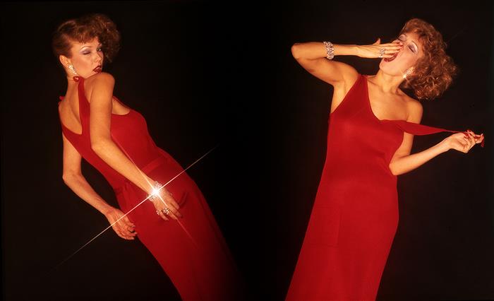 Elle Double Exposure Girl in Red Dress 